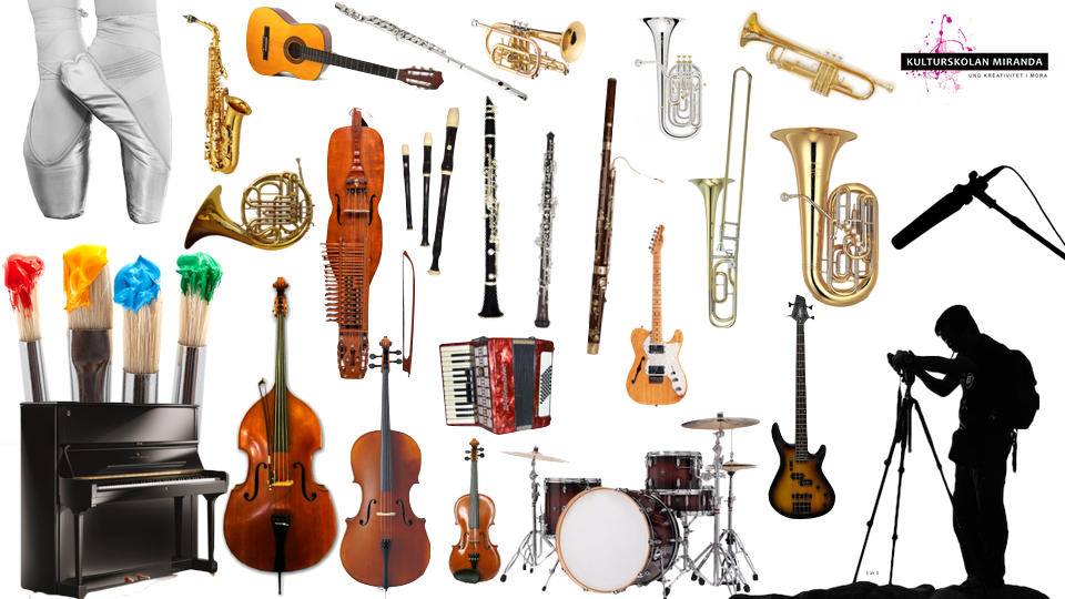 En massa musikinstrument.