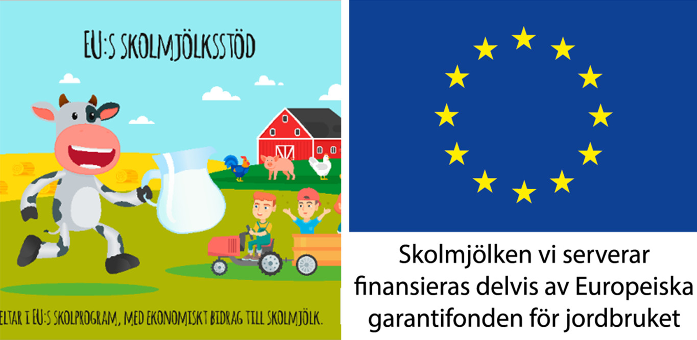 Illustration med en tecknad bondgård och EU-flagga